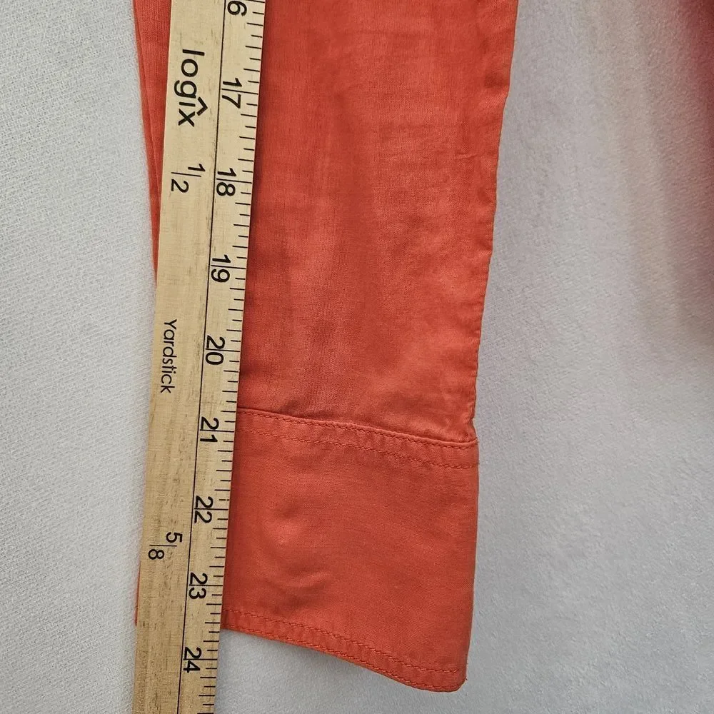 Tory Burch Top Womens 4 Gold Buttons Up Tangerine Red Orange Cotton Preppy Shirt